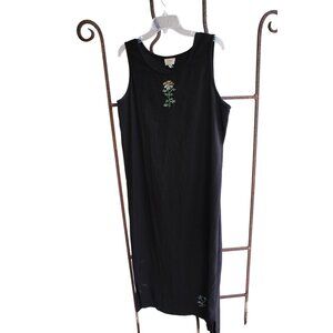 Teddi Black Embroidered Sleeveless Maxi Dress Large Crinkle Fabric